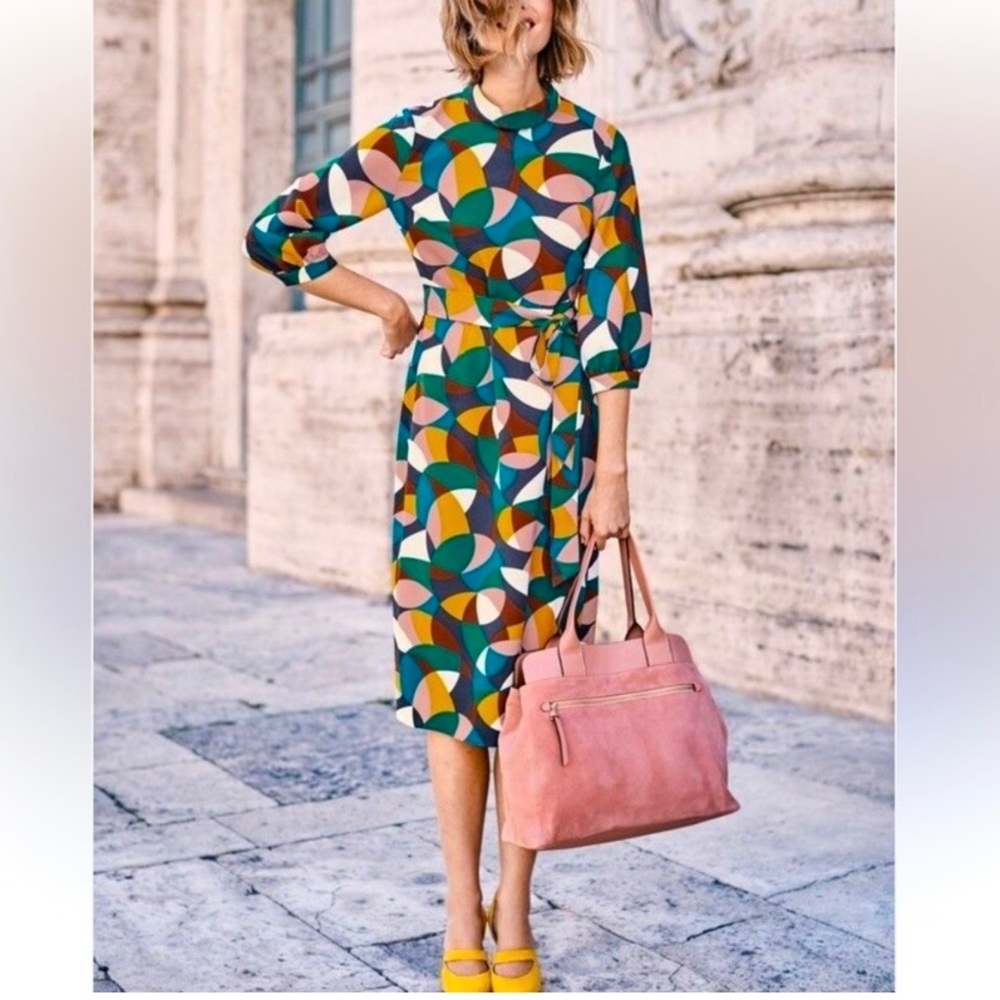 Boden Lottie Multi Color Geo Print Midi Dress US 4P SM No belt*